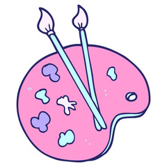 cartoon doodle artist palette in bright neon color