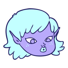 cartoon elf girl in bright neon color