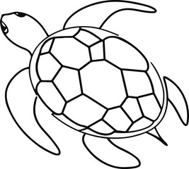 line art illustration of an abstract sea turtle, with clean thick black lines on a white background. The minimalistic 7.eps