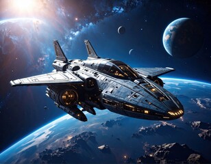 Obraz premium Futuristic spaceship in space