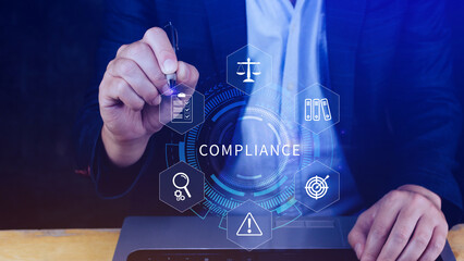 Compliance. Compliance concept with icons and text. Regulations, law, standards, requirements,...