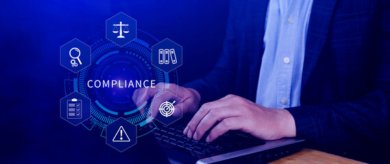 Compliance. Compliance concept with icons and text. Regulations, law, standards, requirements,...
