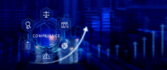 Compliance. Compliance concept with icons and text. Regulations, law, standards, requirements,...