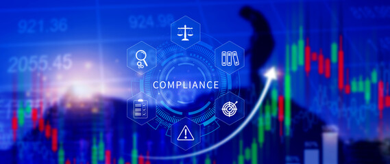 Compliance. Compliance concept with icons and text. Regulations, law, standards, requirements,...