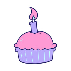 cartoon birthday cupcake in bright neon color