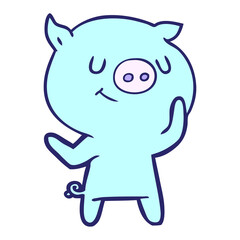 happy cartoon pig in bright neon color