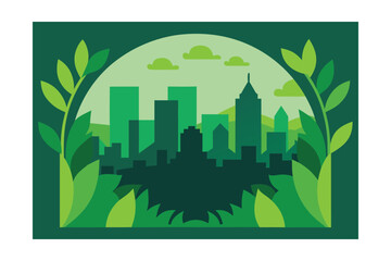 Fresh Greenery And Cityscape Frame Background