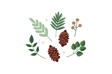 Christmas Foliage Vector Set Including Pine Cones