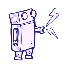 cartoon little robot in bright neon color