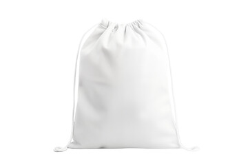 Simple white drawstring backpack, ideal for gym, sports, or promotional use on a transparent background.transparent PNG, isolated background