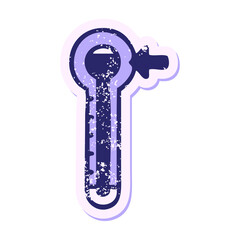 distressed sticker of a cute cartoon glass thermometer in bright neon color