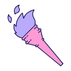 iconic tattoo style image of a lit torch in bright neon color