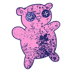 old teddy bear cartoon in bright neon color