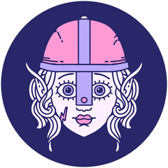icon of elf fighter character face in bright neon color