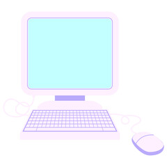 computer with mouse and keyboard in bright neon color