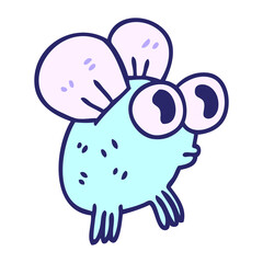 hand drawn quirky cartoon fly in bright neon color