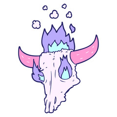 spooky flaming animals skull cartoon in bright neon color