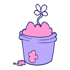 cartoon doodle flower pot in bright neon color