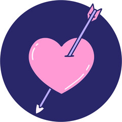 iconic tattoo style image of an arrow and heart in bright neon color