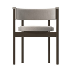 Front View of a Contemporary Armchair with Cream Upholstery and Dark Wood Frame