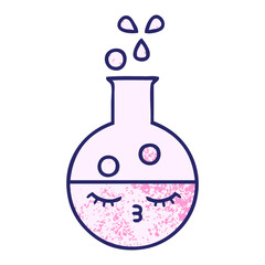 retro grunge texture cartoon of a test tube in bright neon color