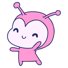 cartoon illustration kawaii of a cute lady bug in bright neon color