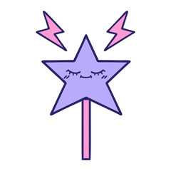 cute cartoon of a magic wand in bright neon color