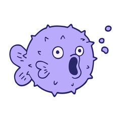 cartoon doodle blow fish in bright neon color