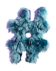 Furry Blue Letter Y Isolated on White Background in Creative 3D Design Style