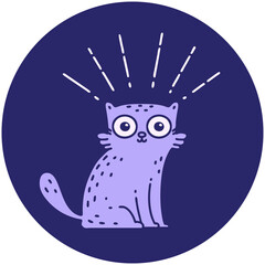 icon of a tattoo style surprised cat in bright neon color