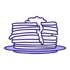 cartoon of a stack of tasty pancakes dripping with butter in bright neon color