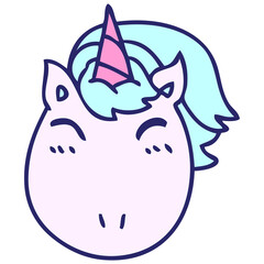 hand drawn quirky cartoon unicorn in bright neon color