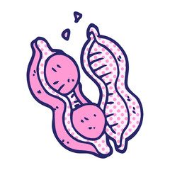 cartoon doodle peanuts in shell in bright neon color