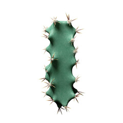 Creative Letter I in Cactus Design with Spikes and Green Texture on White