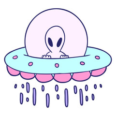 cartoon alien UFO in bright neon color