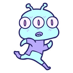 cartoon three eyed alien in bright neon color
