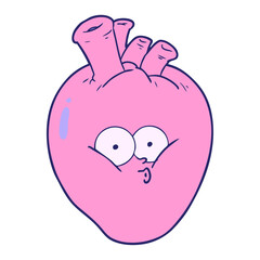 cartoon confused heart in bright neon color
