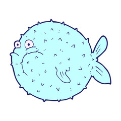 cartoon puffer fish in bright neon color