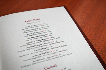 Restaurant Menu Card on a Table Isolated with wooden background Hospitality Industry Concept