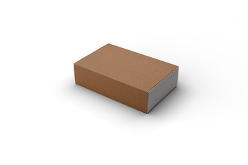 Closed kraft sliding box with white interior, angled perspective, isolated on transparent background with soft shadow