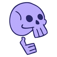 comic book style quirky cartoon skull in bright neon color