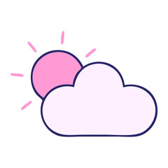cute cartoon of a sunshine and cloud in bright neon color