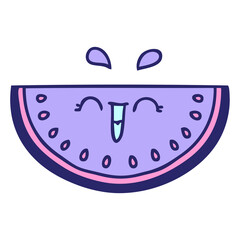 hand drawn quirky cartoon watermelon  in bright neon color