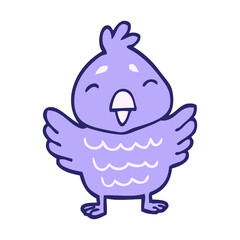 cartoon doodle blue bird in bright neon color