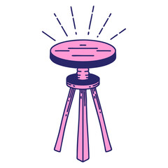 illustration of a traditional tattoo style wooden stool in bright neon color