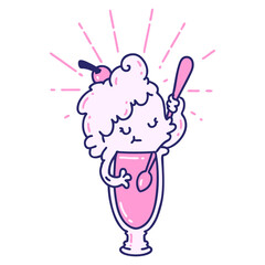 illustration of a traditional tattoo style ice cream character in bright neon color