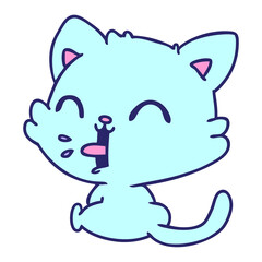 freehand drawn cartoon of cute kawaii cat in bright neon color