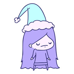 hand drawn christmas cartoon of kawaii girl in bright neon color