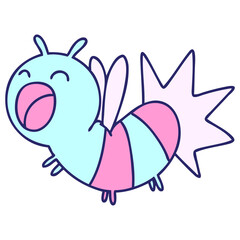 cartoon of a cute glow bug in bright neon color