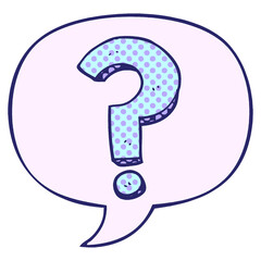 cartoon question mark with speech bubble in comic book style in bright neon color